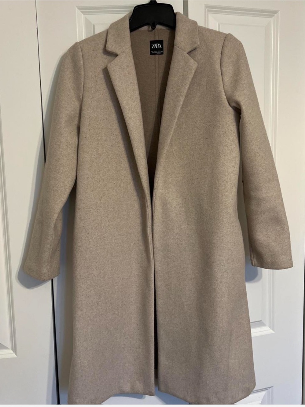 Zara Beige Tailored Wool-Blend Trench Coat